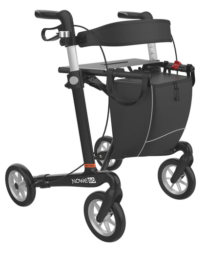 NoweGO Carbon-Rollator – leichter Premium-Rollator aus Kohlefaser mit Softbereifung & LED-Beleuchtung in Schwarz